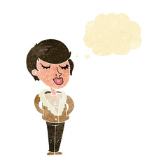 cartoon cool relaxed woman with thought bubble