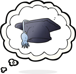 freehand drawn thought bubble cartoon graduation cap