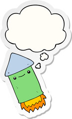 cartoon firework with thought bubble as a printed sticker