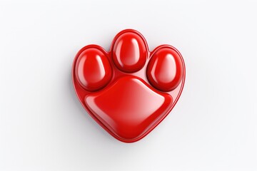 A red heart shaped dog paw print on a white surface. Suitable for pet-related designs and projects