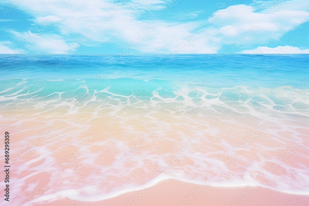 Poster a picturesque painting of a serene beach with waves gently rolling onto the shore. perfect for addin
