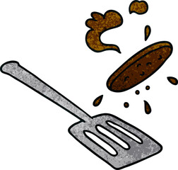 hand drawn textured cartoon doodle of a burger being flipped