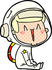 happy cartoon astronaut sitting