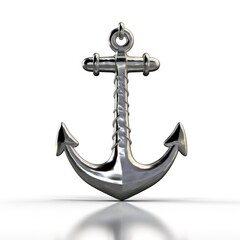 A silver anchor on a white surface.