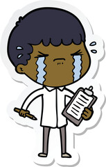 sticker of a cartoon man crying