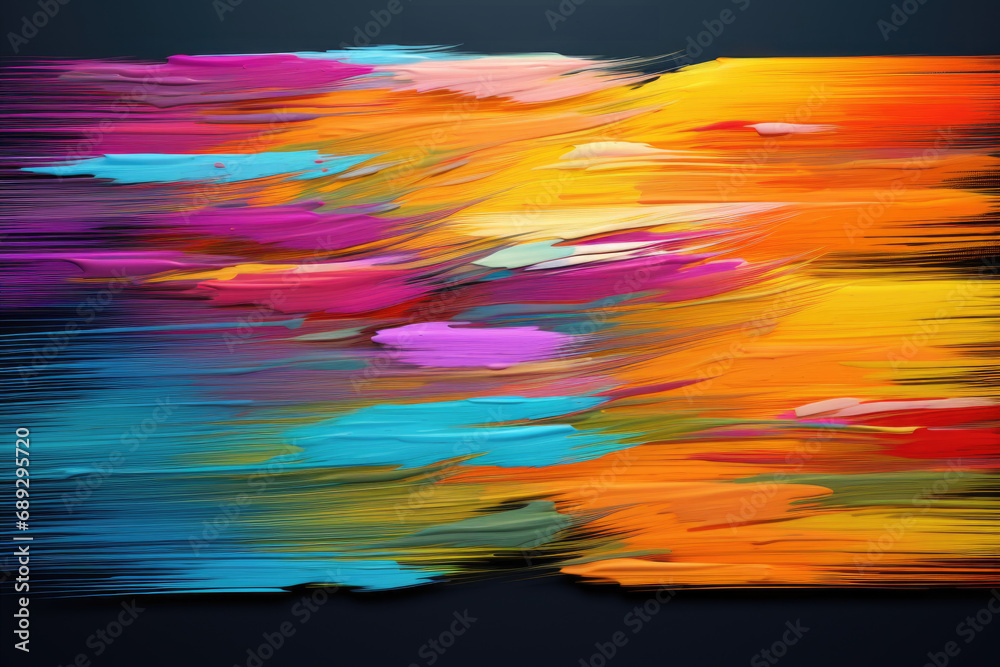 Poster a vibrant and colorful abstract painting on a black background. this visually striking artwork can a