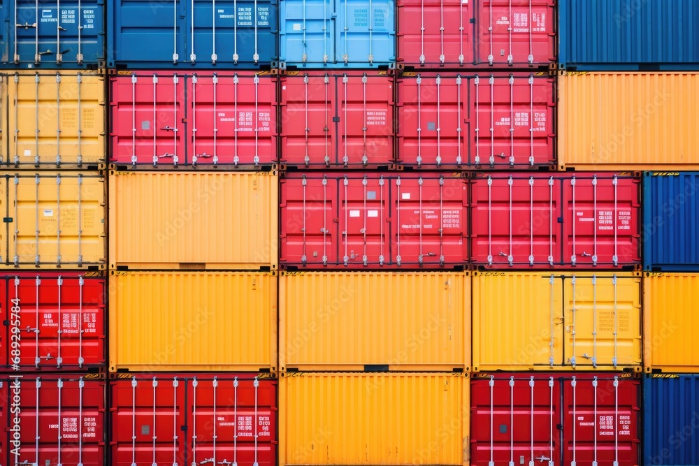 Aufkleber a vibrant arrangement of shipping containers stacked on top of each other. versatile for various ind