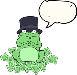 freehand drawn speech bubble cartoon rich frog in top hat