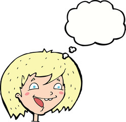 cartoon happy girl with thought bubble