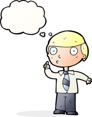 cartoon school boy with thought bubble