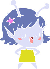happy alien girl flat color style cartoon