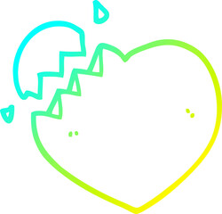 cold gradient line drawing of a cartoon broken heart