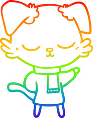 rainbow gradient line drawing of a cute cartoon dog