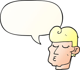 cartoon handsome man with speech bubble in smooth gradient style