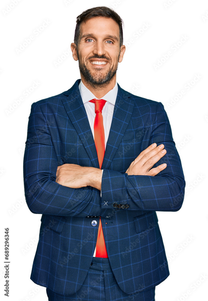 Canvas Prints handsome man with beard wearing business suit and tie happy face smiling with crossed arms looking a