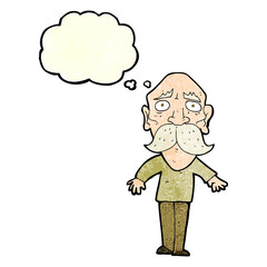 cartoon sad old man with thought bubble