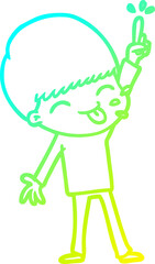 cold gradient line drawing of a happy cartoon boy
