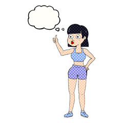 freehand drawn thought bubble cartoon gym woman