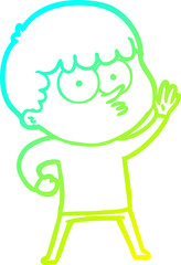 cold gradient line drawing of a cartoon curious boy