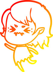 warm gradient line drawing of a annoyed cartoon vampire girl