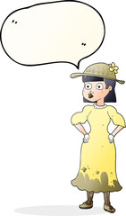 freehand drawn speech bubble cartoon woman in sensible dress