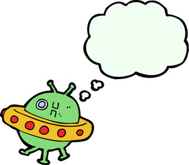 cartoon UFO with thought bubble
