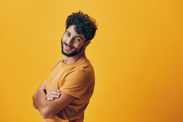 Obraz premium Man background portrait guy expression young looking person happy confidence face adult
