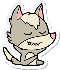 sticker of a friendly cartoon wolf sitting