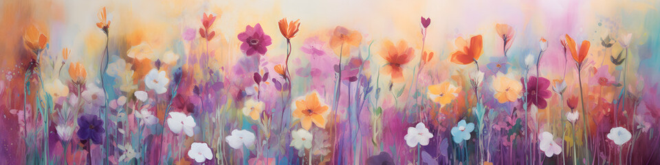 artistic abstract painting of wildflowers background banner - obrazy, fototapety, plakaty