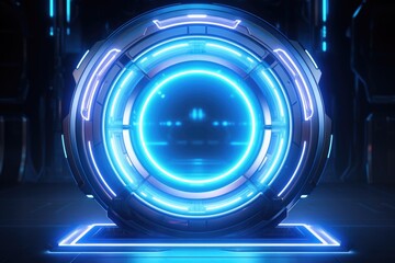 A blue neon ring illuminated in a dark room. Perfect for adding a touch of modernity and intrigue to any design project