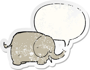 cartoon elephant with speech bubble distressed distressed old sticker