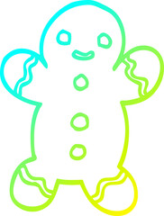 cold gradient line drawing of a cartoon gingerbread man