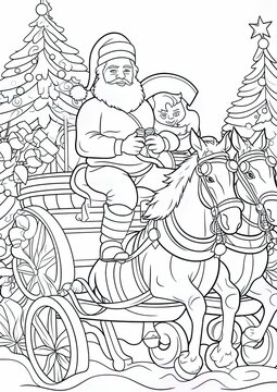 Christmas coloring book style, black and white
