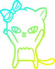 cold gradient line drawing of a cute cartoon cat