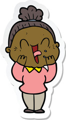 sticker of a cartoon happy old woman