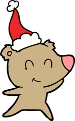 Obraz premium female bear hand drawn line drawing of a wearing santa hat