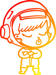 warm gradient line drawing of a cartoon pretty astronaut girl