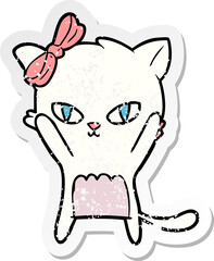 distressed sticker of a cute cartoon cat