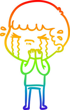 recommend clip art: rainbow gradient line drawing of a cartoon man crying