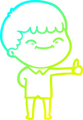 cold gradient line drawing of a cartoon happy boy