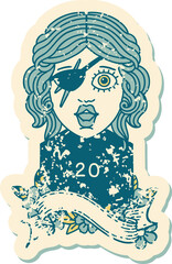 Retro Tattoo Style human rogue with natural twenty dice roll