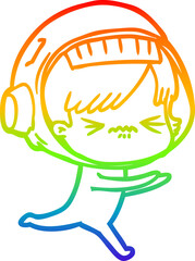 rainbow gradient line drawing of a cartoon astronaut woman