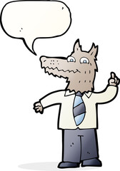 cartoon business wolf with idea with speech bubble