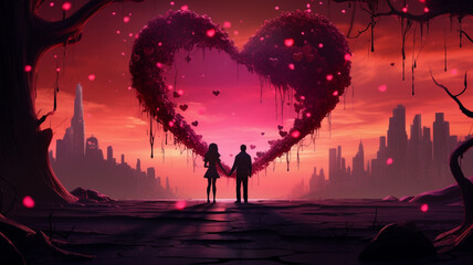 Fototapeta premium heart in the sky front on couple on valentine's Day || background with heart