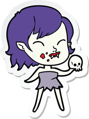 sticker of a cartoon vampire girl with blood on cheek
