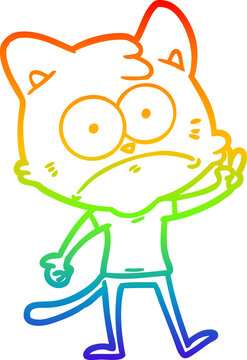 recommend clip art: rainbow gradient line drawing of a cartoon nervous cat