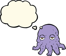 cartoon alien squid face with thought bubble