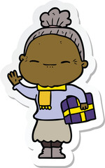 sticker of a cartoon peaceful old woman