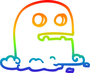 rainbow gradient line drawing of a cartoon spooky ghost