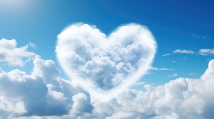 Naklejka na ściany i meble Heavenly love: A blue sky adorned with heart-shaped white clouds creates a dreamy, romantic atmosphere.